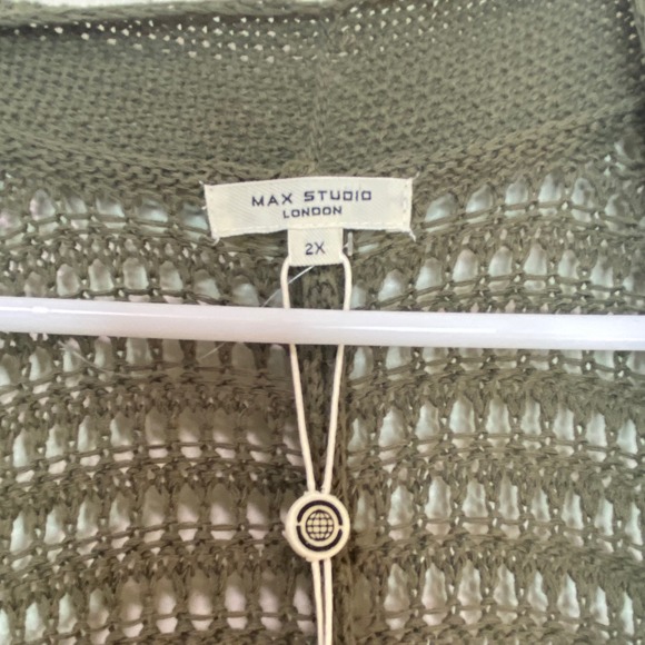 Max Studio London Olive Green Open Knit Poncho Cardigan Sweater Size 2X - Picture 4 of 10